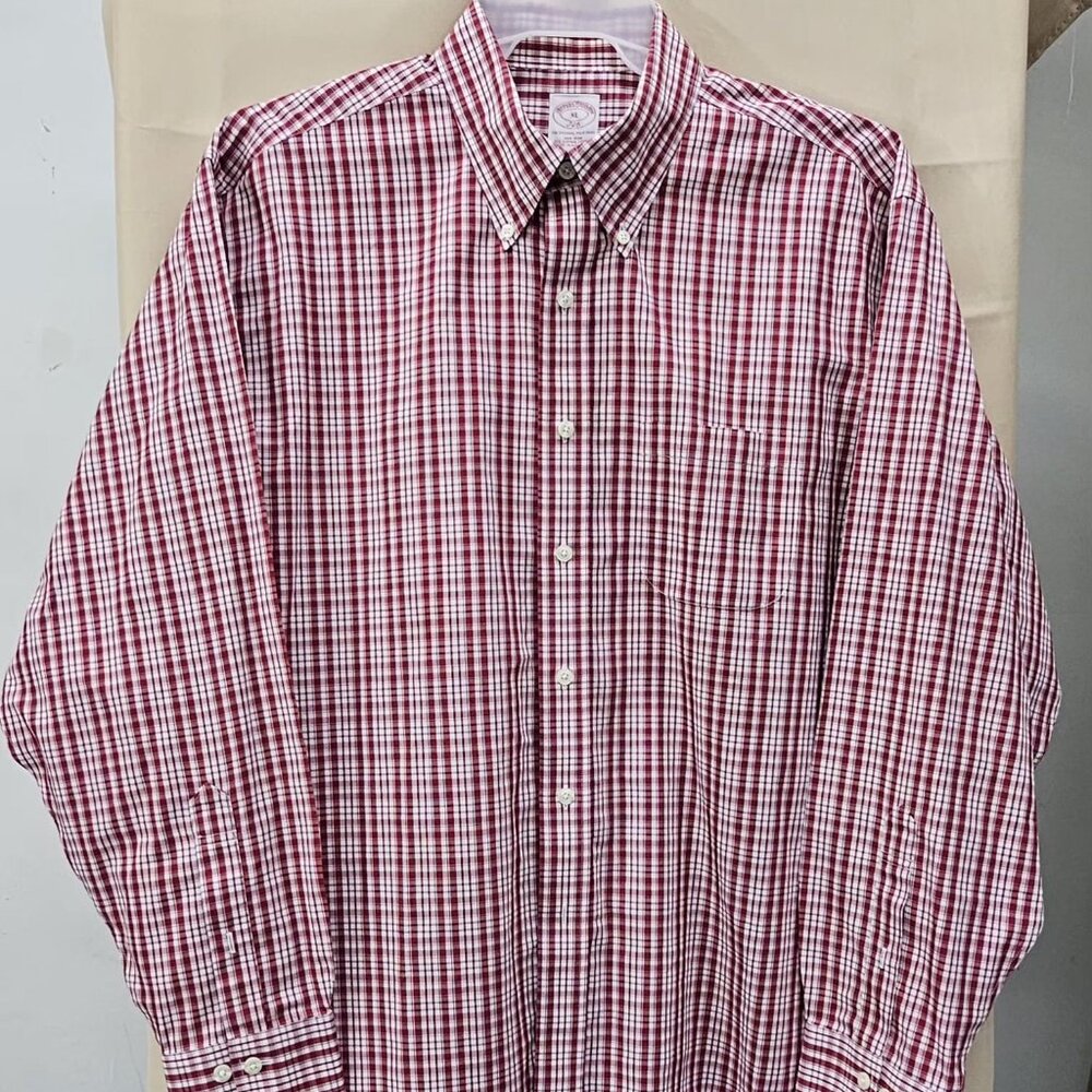Brooks Brothers 346 Men's XL Non-Iron Supima Cotton Shirt Red Check